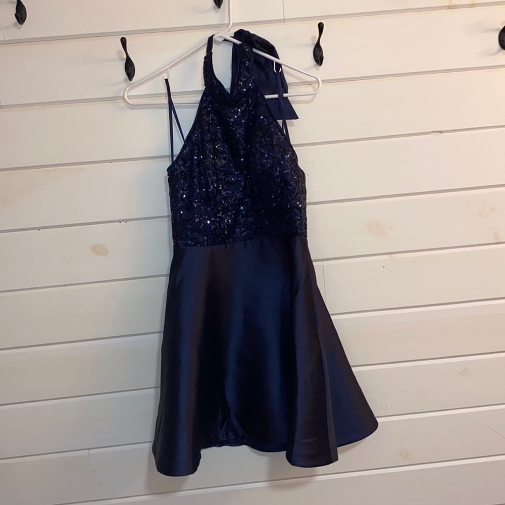 Sequin Hearts dark blue formal dress